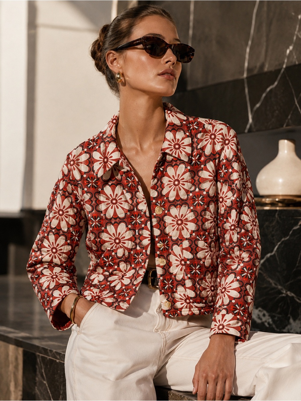 Cider Quilted Floral Summer Lightweight Women’s Colorful Bomber Jacket Size L